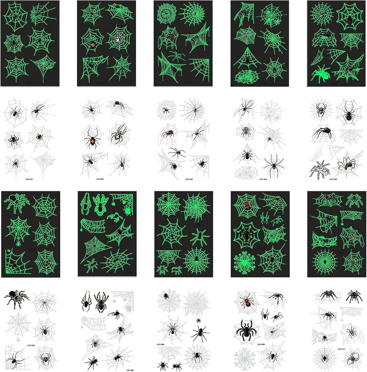Tattoo voor kinderen, 10 vellen lichtgevende spinnenweb tatoeages voor jongens en meisjes, Halloween spinnenweb, tijdelijke tatoeagestickers, spinnen tat-too carnaval, realistisch spinnenweb