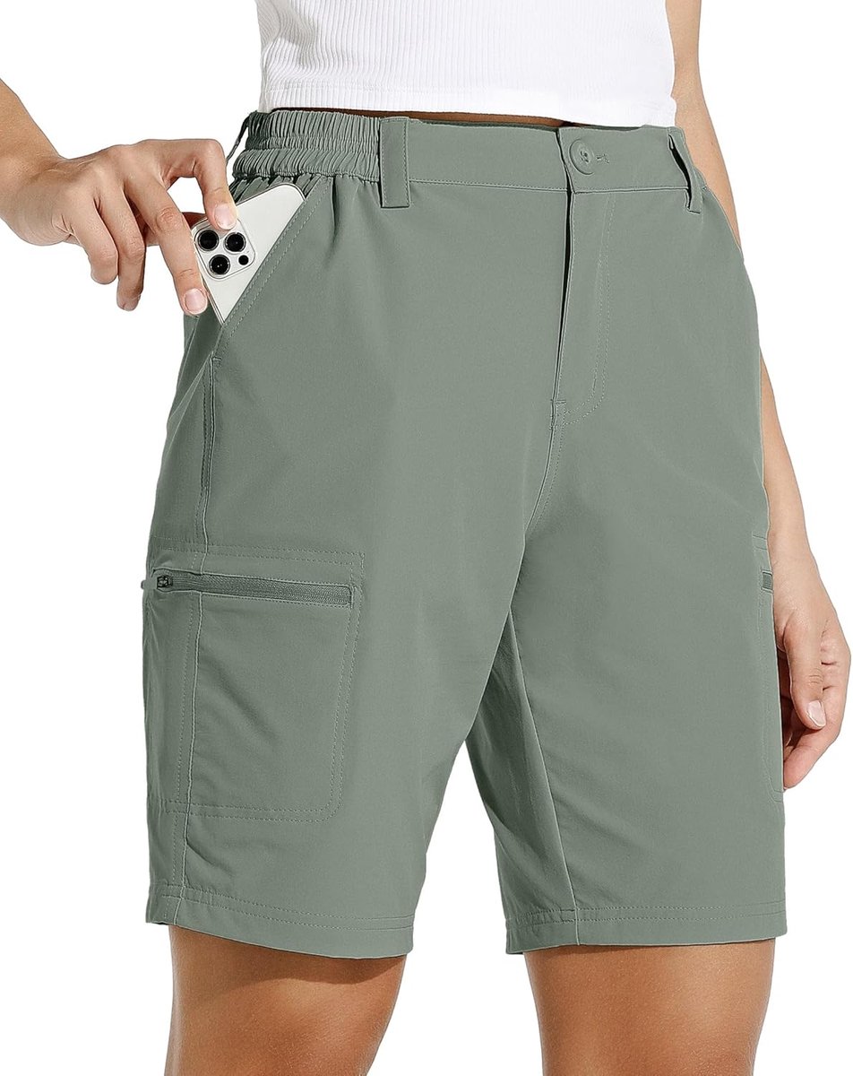 Shorts voor dames, 10 inch, wandelbroek, stretch, golf, actieve lange shorts, sneldrogend, wandelen, outdoor, lichte zomershorts