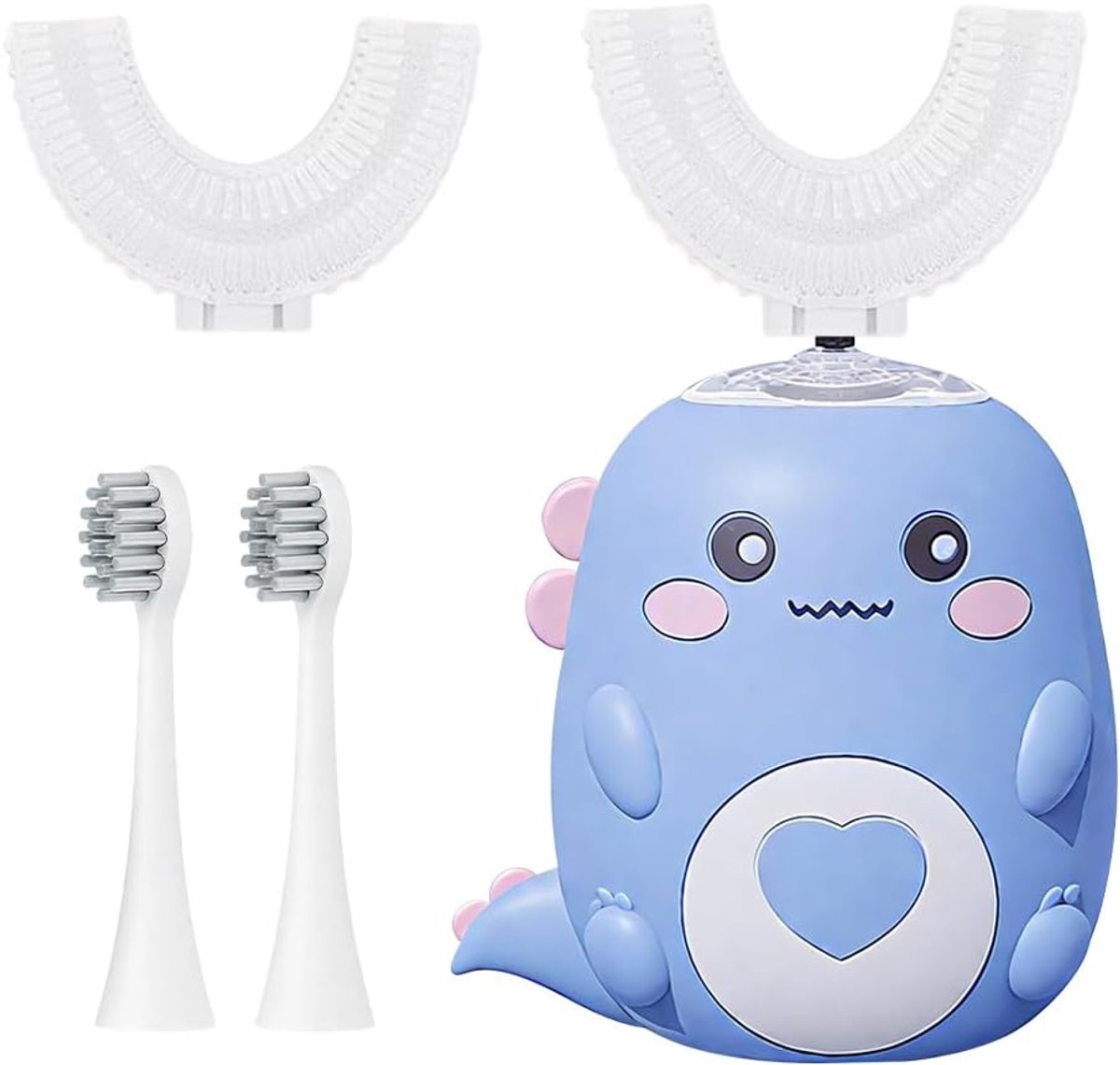 360º Kinder Ultrasoon Tandenborstel, Elektrische Kindertandenborstel met 2 U-vormige Siliconen Borstelkoppen & 2 Zachte Borstelkoppen, Elektrische Tandenborstel voor Kinderen van 2-12 Jaar (Blauw1)