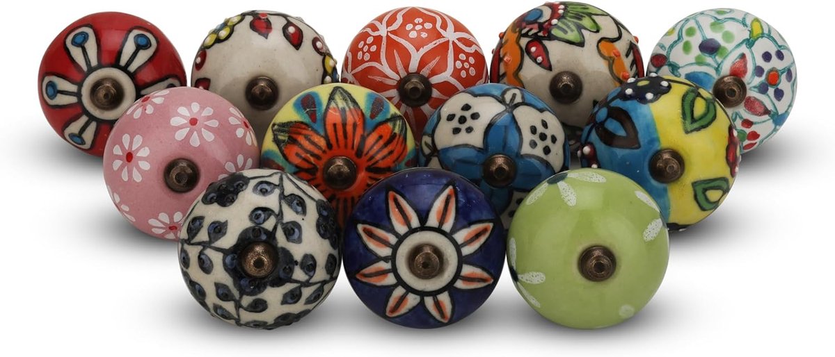 Deurknoppen, handgemaakte kastknop voor keukenkast, lade, kledingkast, trekgreep, boho, dressoir, meubeldecoratie, pak van 12 stuks (meerkleurig