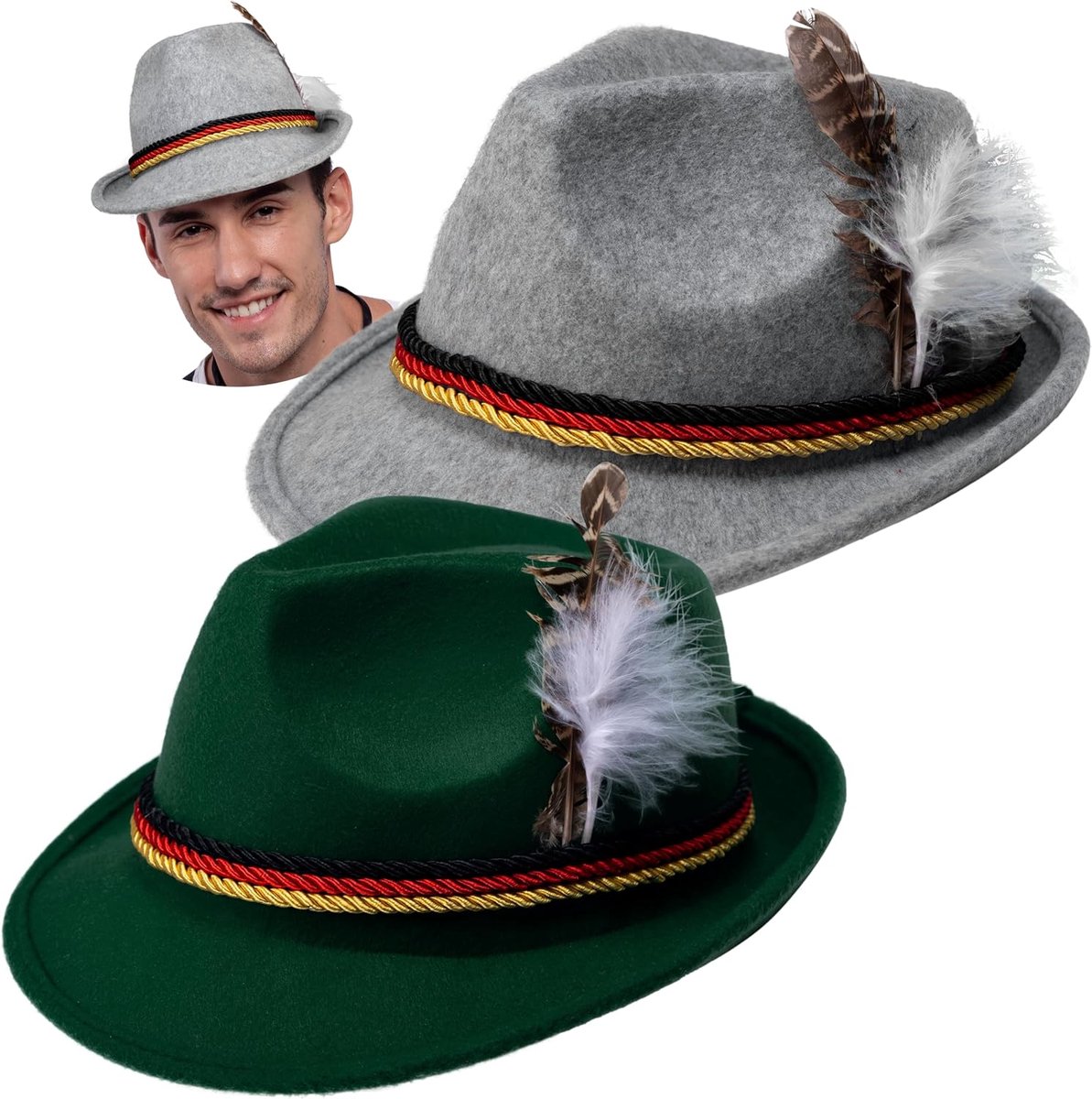 Creations 2 Zwitserse Duitse alpenhoeden, Oktoberfest-kostuumaccessoires, vilten Fedora-hoeden voor Halloween, Beierse