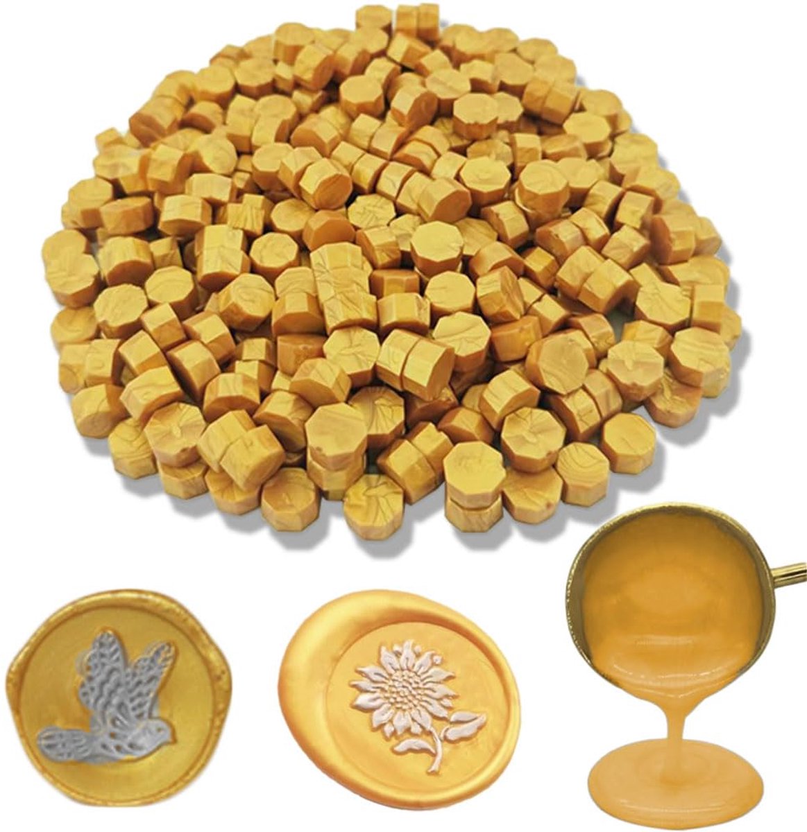 Ioggtser 560 PCS Octagon Verzegelende Wasparels voor de Stempel van de Wasverbinding, Verzegelende Wasparels voor het Maken van Wasverbindingen (Gold)