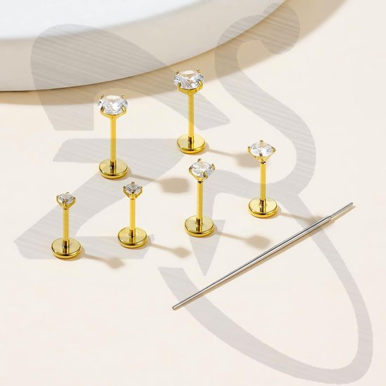 16G 18G 20G Threadless Labret Stud, 6 Stks Roestvrij Staal Flatback Stud Oorbellen Kraakbeen Tragus Oorbel voor Vrouwen Hypoallergeen Monroe Medusa Piercing Sieraden — afbeelding 2