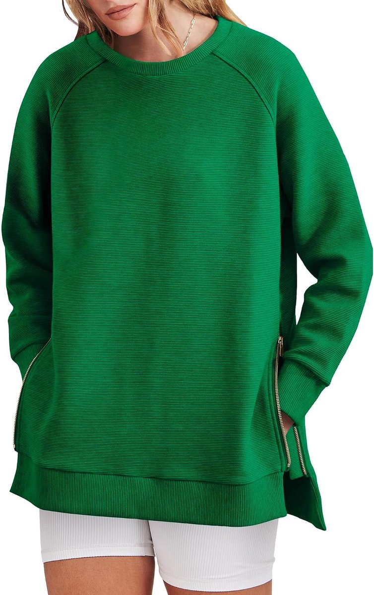 Sweatshirt voor dames, oversized, lange mouwen, ronde hals, pullover voor dames met ritssluiting, casual, effen, herfst