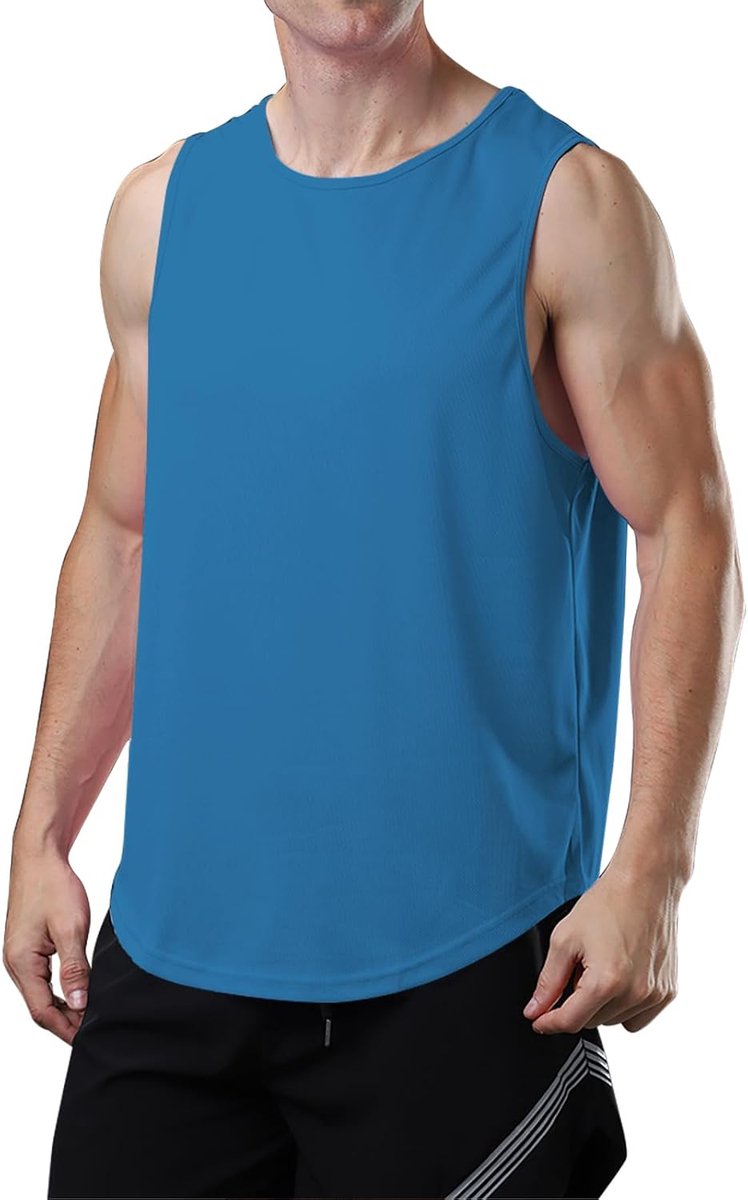 meioro Heren mesh tanktop, ademend mouwloos shirt aangepast spiershirt, sport ronde hals tank tops mannen zomer gym workout functioneel shirt bodybuilding fitness onderhemd, blauw, XXL