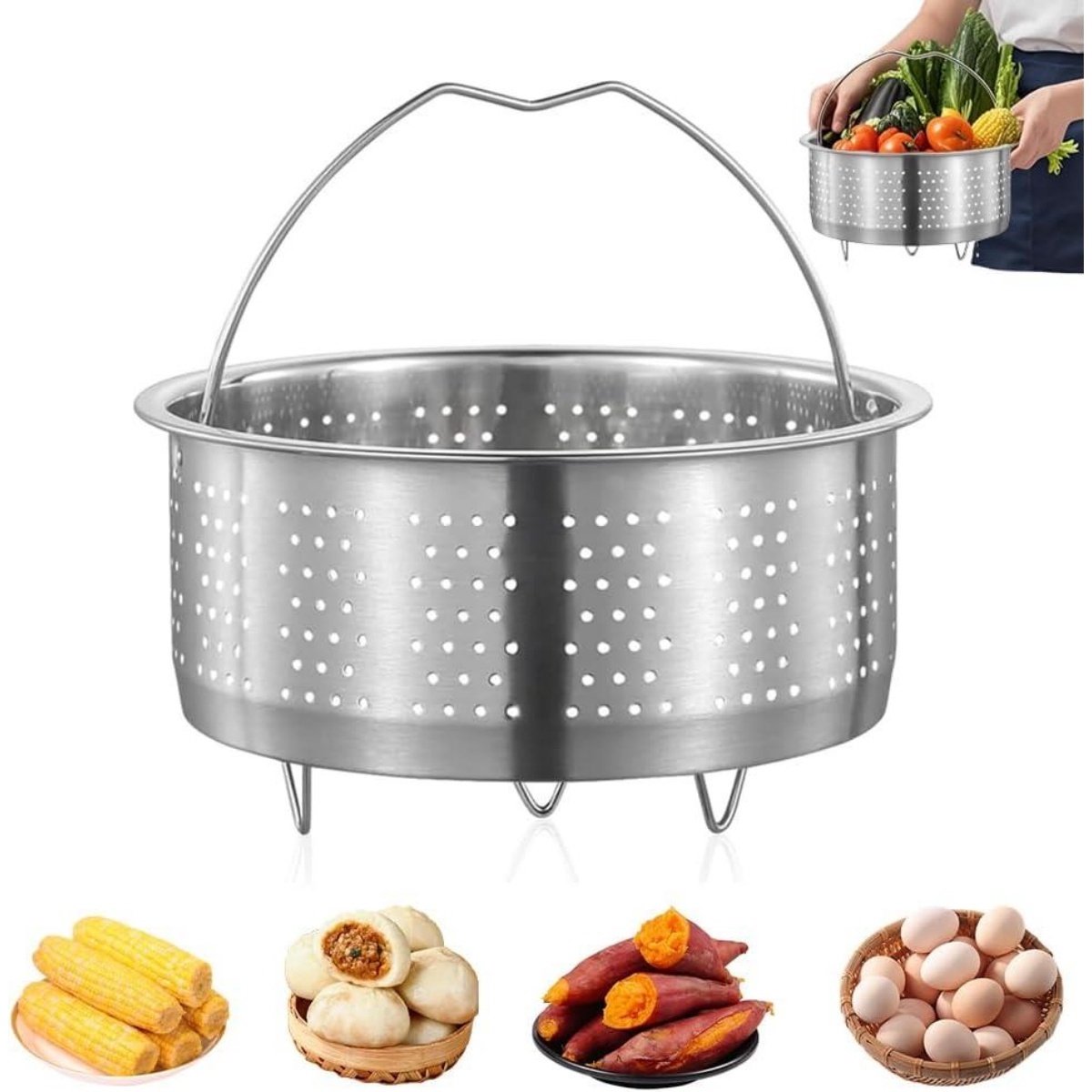 GELLDG Stoommandje - Stoomrooster - Geschikt voor Töpfe en Schnellkochtopf - RVS 304 - Diameter 20 cm - voor Dúnsten van Groenten Fruit en Eieren