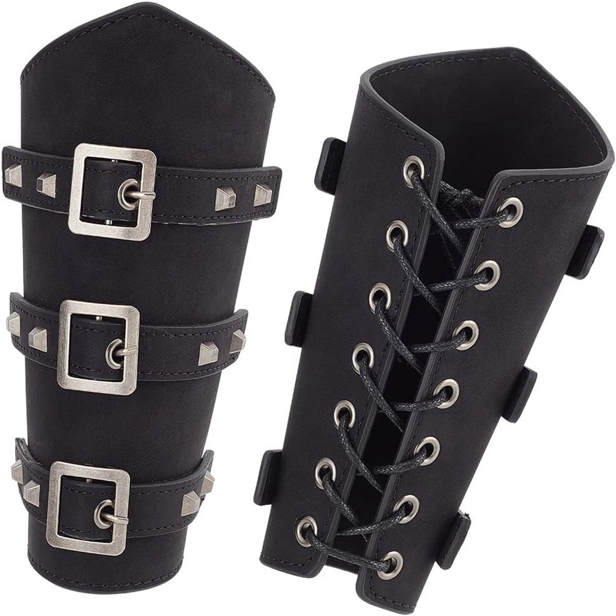 Armbeschermers van Viking, middeleeuwse leren gesp, handgemaakte kunstlederen armspellen, ridder, LARP, retro renaissance, armbeschermers voor Halloween kostuumaccessoires, zwart