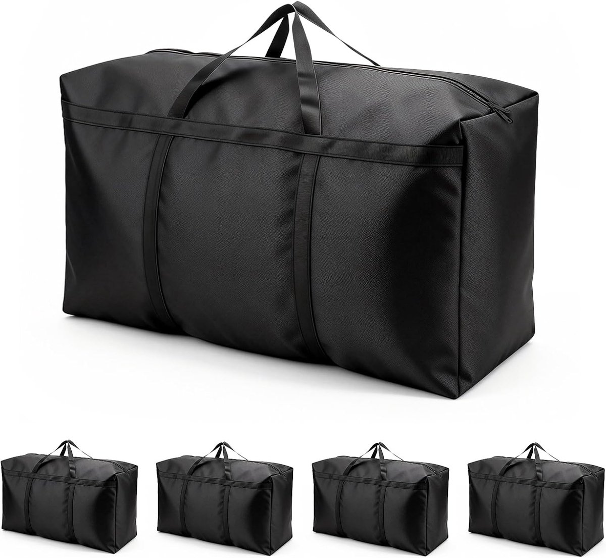 4 stuks opbergzakken 105 l, 600D Oxford Heavy-Duty verhuiszakken | Met ritssluitingen en handgreep, waterdichte zwarte verhuiszakken voor kussens, kleding, beddengoed, opslag, 80 x 45 x 28 cm