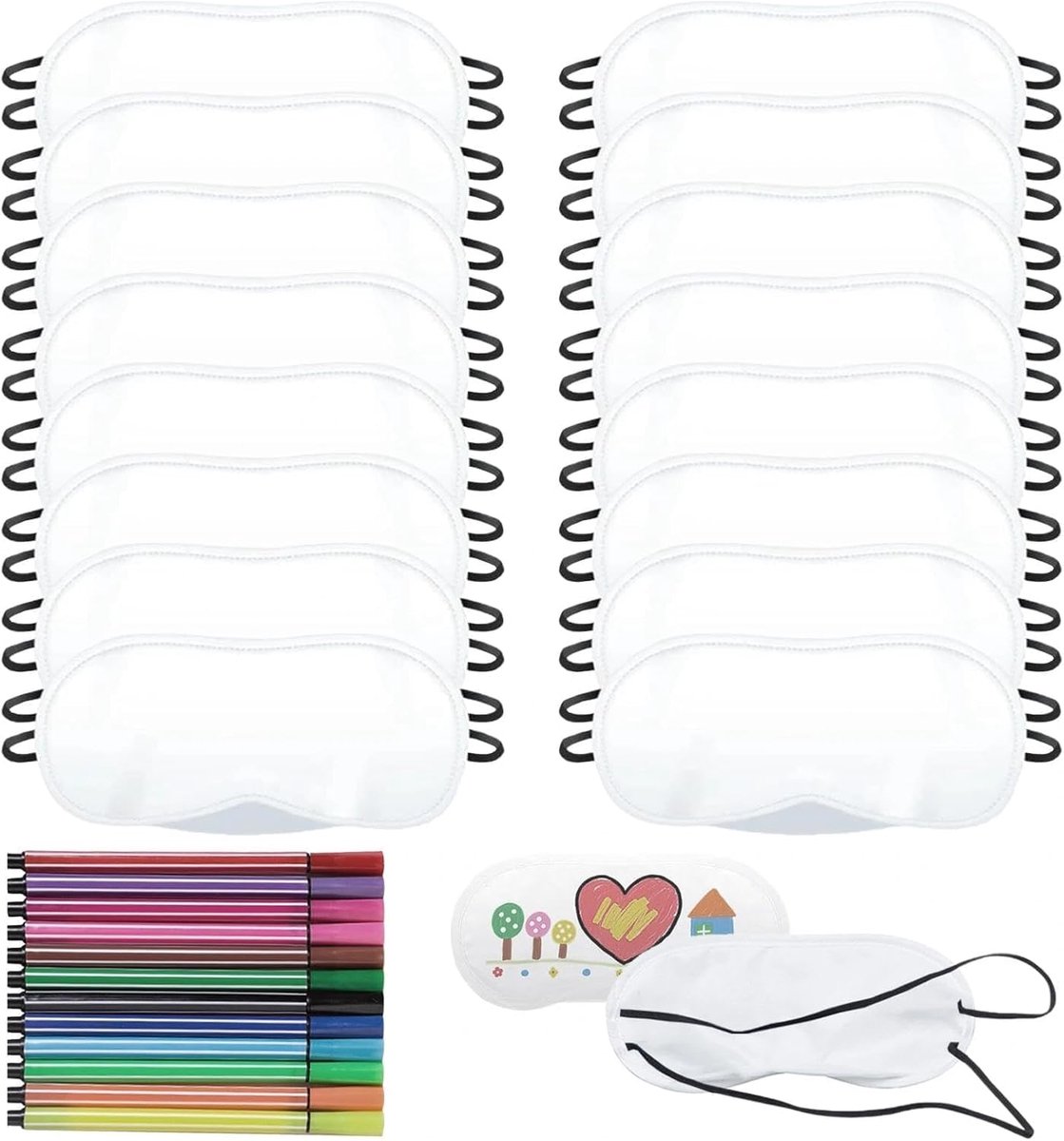 Slaapmaskers met 12 kleurpotloden, zacht, comfortabel oogmasker, slaapmasker voor kinderen, overnachtingsparty, meisjes, accessoires voor pyjama, party, reizen, spa