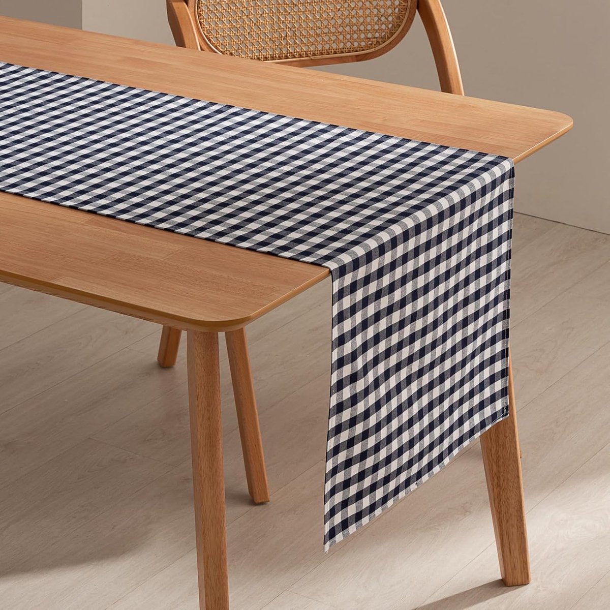tafelloper met Vichy-ruitpatroon, vlekbestendige en waterdichte tafelloper van zacht en ademend katoen - 45 x 170 cm, blauw