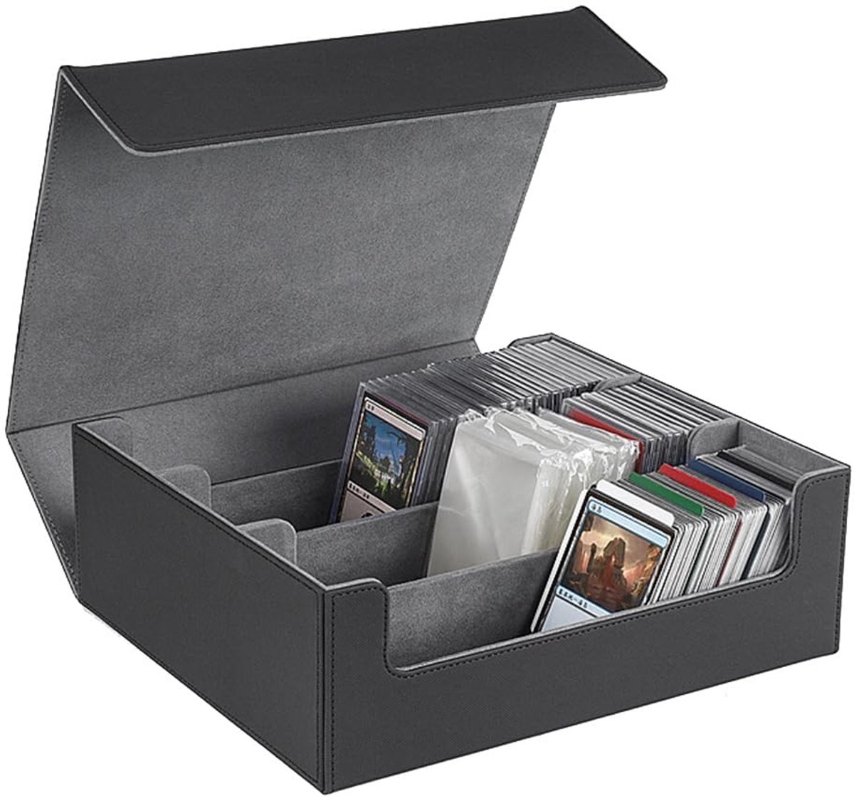 1800+ Magnetische Card Deck Case voor Trading Cards - Opbergdoos Top Side-Loading Deck Case - Game Cards Box - Zwart en Grijs