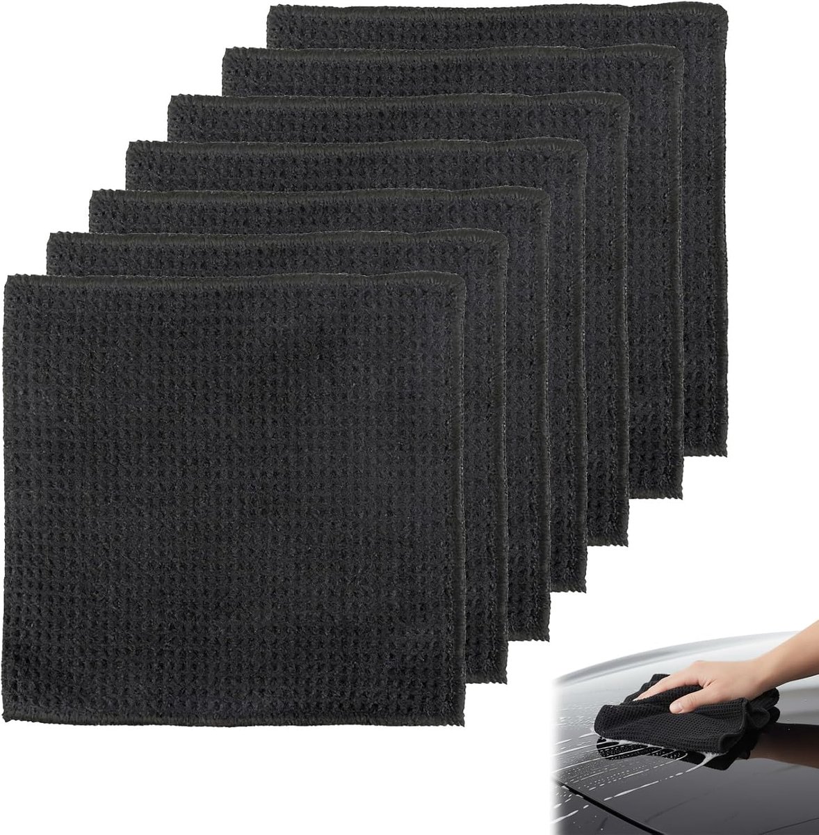 7 Stuks Vaatwasser Wasbare Keuken Handdoeken - Zwarte Microvezel Wafel Handdoeken van 20x20 cm voor Effici毛nt Schoonmaken