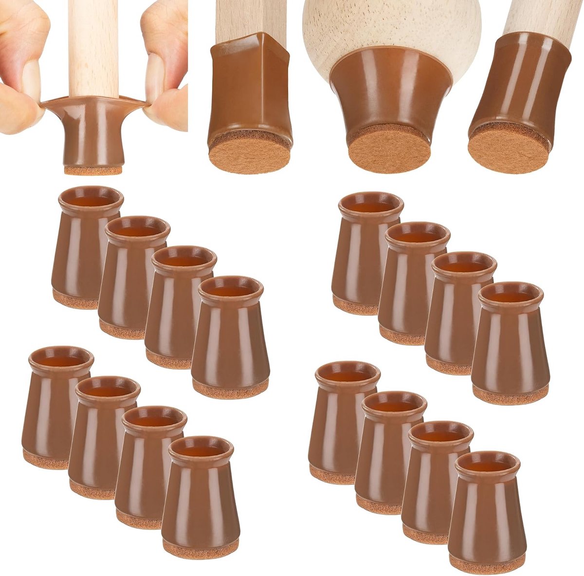 Vloerbeschermers voor stoelpoten - 1 inch x 16 stuks, transparant - siliconen pads met vilten bodem voor hardhouten vloeren en meubelpoten - rubberen doppen voor stoelen - X-Small