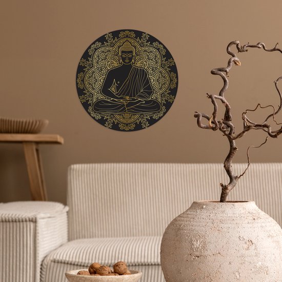 WallCircle® - Behangcirkel 30x30 cm - Muurstickers Boeddha - Afbeelding - Goud - Muurcirkel woonkamer - Wandcirkel slaapkamer - Kamer decoratie zelfklevend - Muurdecoratie accessoires