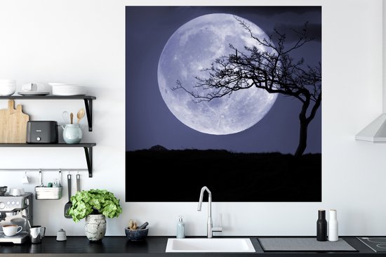 Muurstickers - Sticker Folie - Maan - Boom - Zwart - 120x120 cm - Plakfolie - Muurstickers Kinderkamer - Zelfklevend Behang XXL - Zelfklevend behangpapier - Stickerfolie