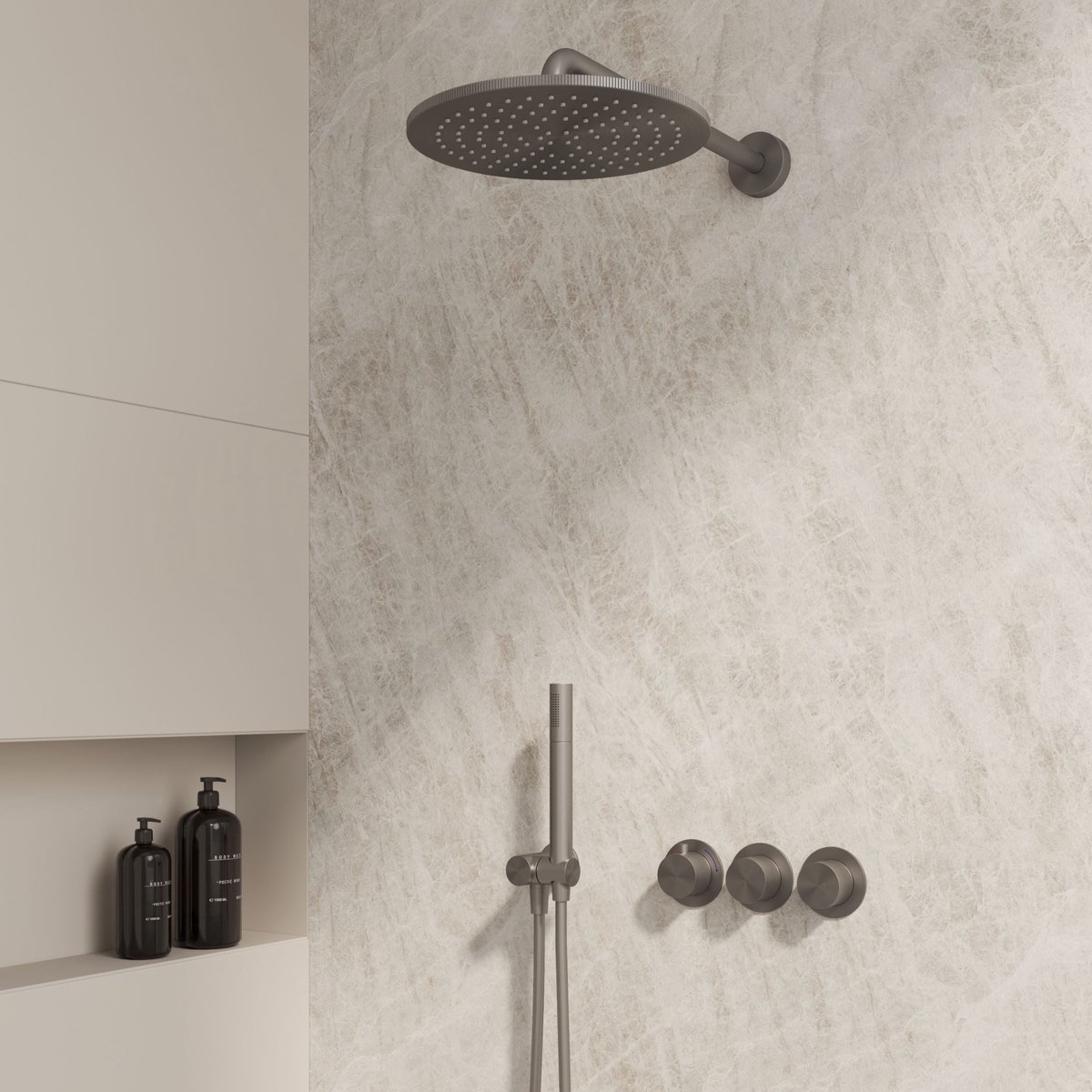 Complete 3-knops inbouw douchekraanset Sanitado Foya in gunmetal