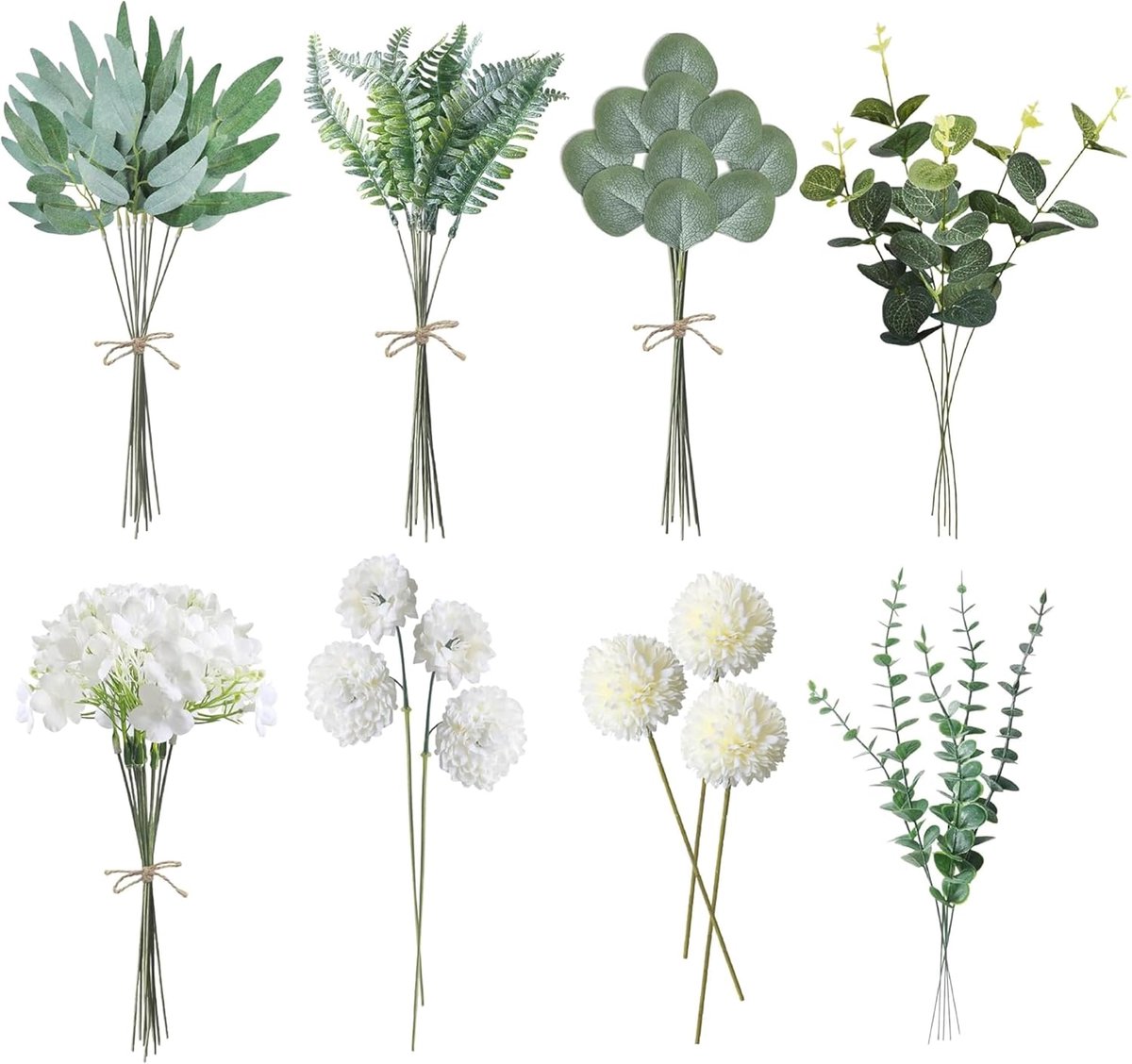 Kunstbloemen en kunsttakken witte kunstbloemen en groene kunststelen realistische kunstbloemstukken geschikt voor doe-het-zelf bruidsboeketten bruiloft kunstbloemen decoratie