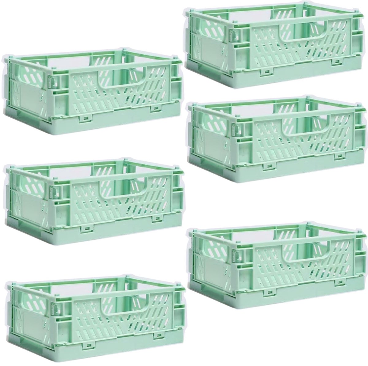 6 Kunststof Vouwdoos,Vouwkisten,Opvouwbare Opbergmand, Klapbox voor Kinderkamer,Keuken,Slaapkamer,Kantoor,Badkamer (Groen, 15×10×6 cm)