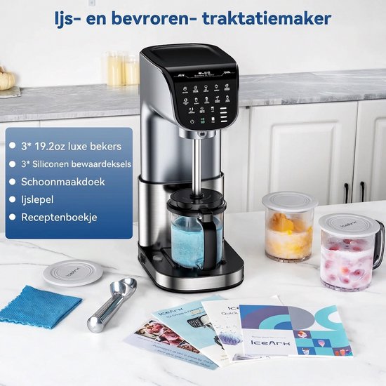 12-in-1 IJsmachine - Sorbetij - Yoghurtijs - Roomijs - Frozen Yoghurt - Makkelijk schoon te maken - Met 3 containers - Vaatwasmachinebestendig - Zilver — afbeelding 2