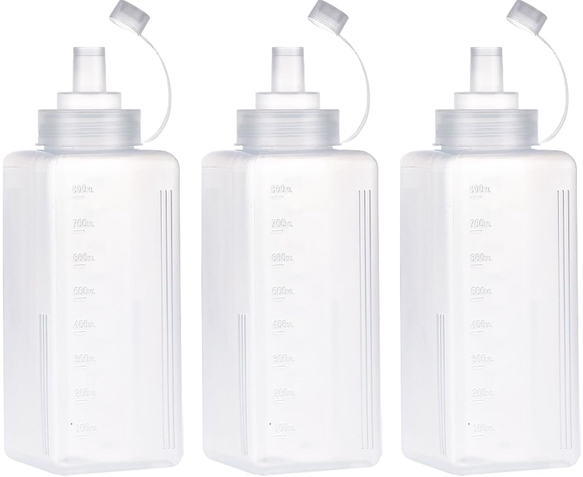 3 stuks plastic knijpflessen met dop, brede mond kruidenflessen dispensers voor thuis ketchup, mosterd, mayo, dressings, olijfolie, hete saus, barbecuesaus (# 800 ml)