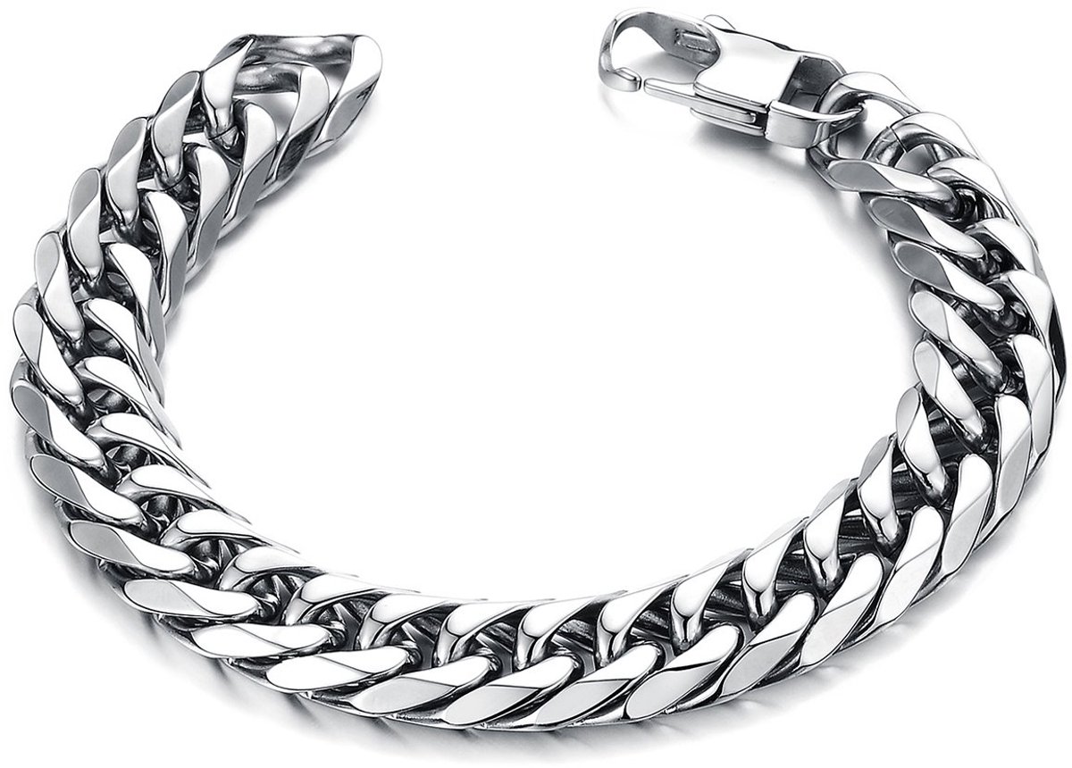 JewelryWe Herenarmband met Cubaanse ketting, robuust, van roestvrij staal