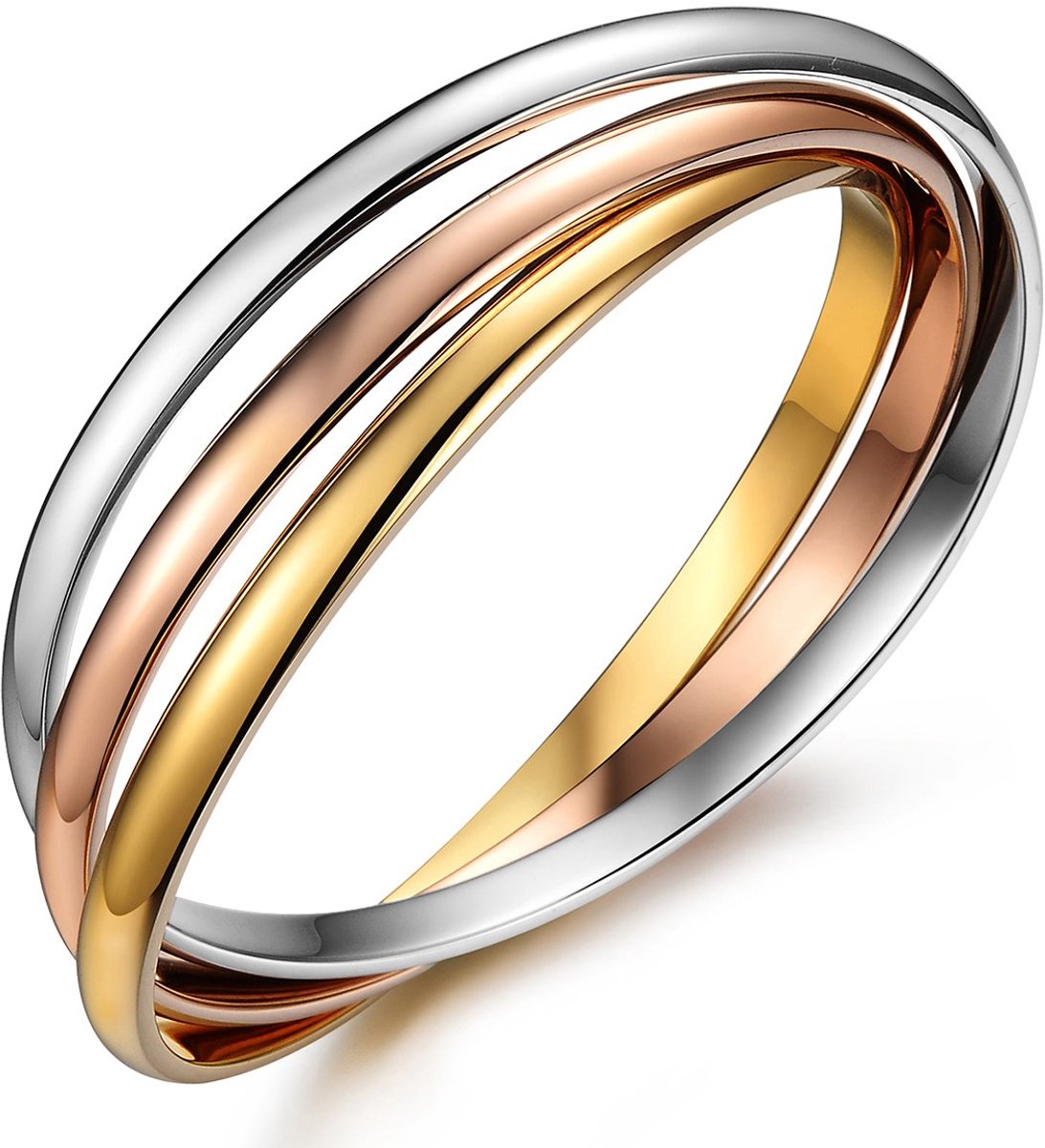JewelryWe Damesarmband, roestvrij staal, drie kleuren, drie-cyclisch roestvrijstalen armband, 3 armbanden, vergrendeling, manchetarmband, armband, manchet voor vrouwen, meisjes, 20 centimeters