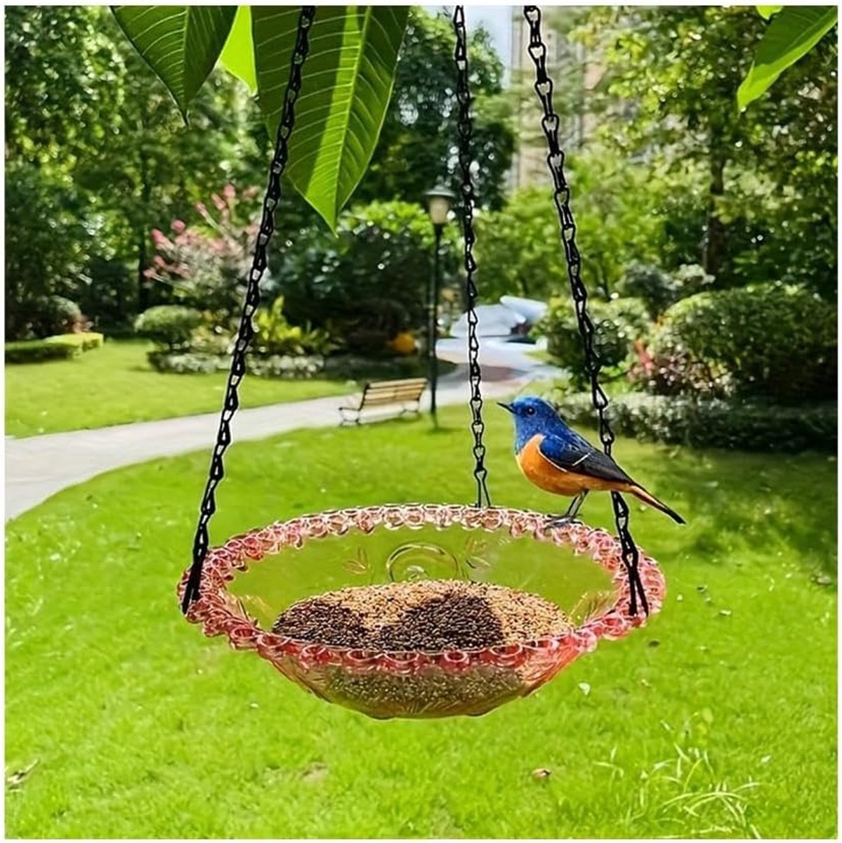 Hangend vogelbad voor buiten, waterbak voor tuinen, terrassen en patio's, een perfect cadeau voor vogelliefhebbers,Enkele laag roze