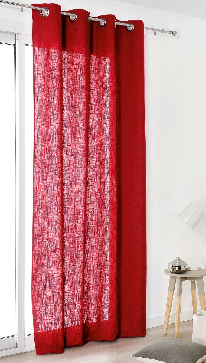 0517/69/375FR gordijn, linnenlook, met ogen, 135 x 260 cm, rood