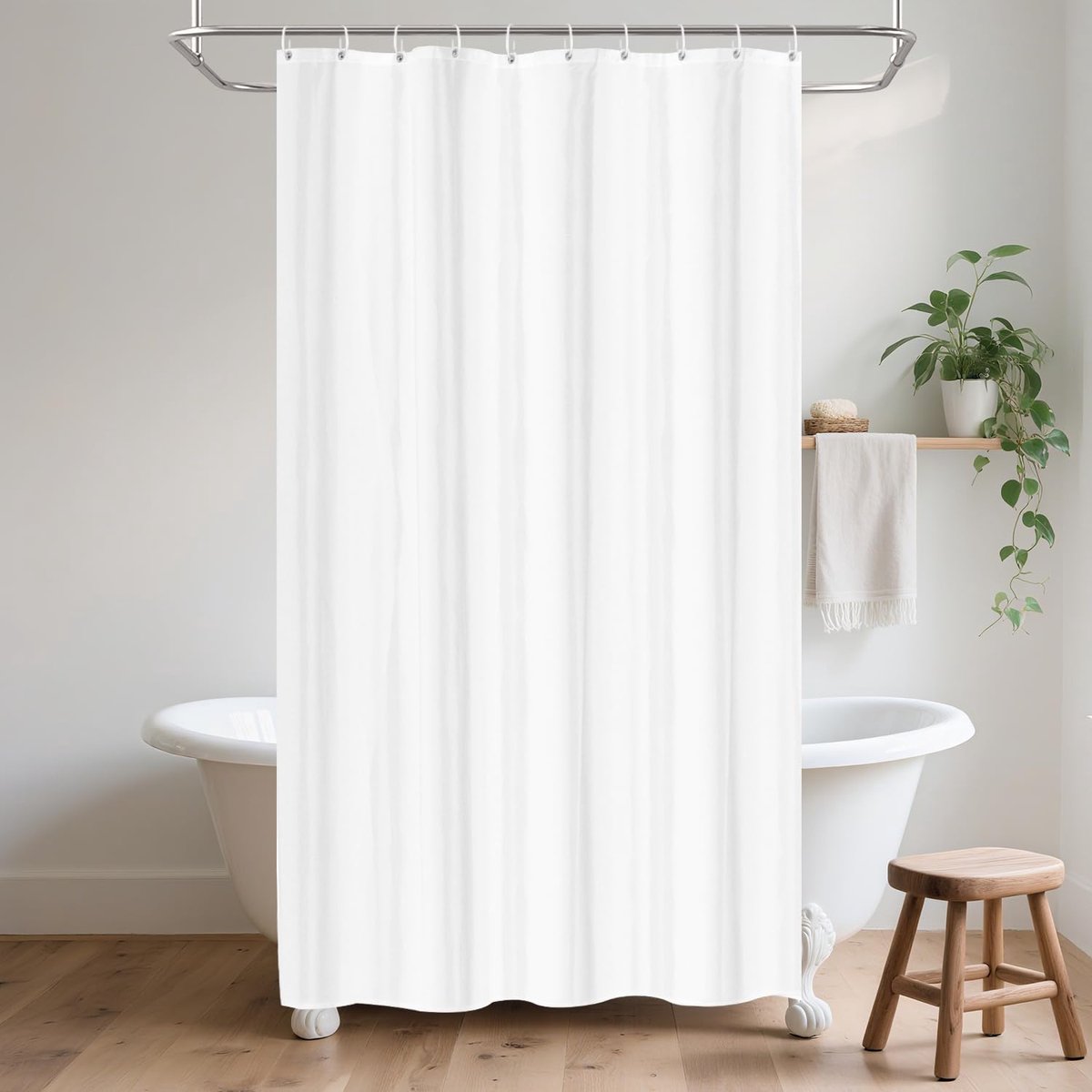 150x200 Badgordijn Polyester Textiel, Douchegordijn Anti-schimmel voor Badkamer, Gordijn voor Badkuip Douche uit Stof Waterdicht Wasbaar, Douchegordijn met 10 Haken Wit