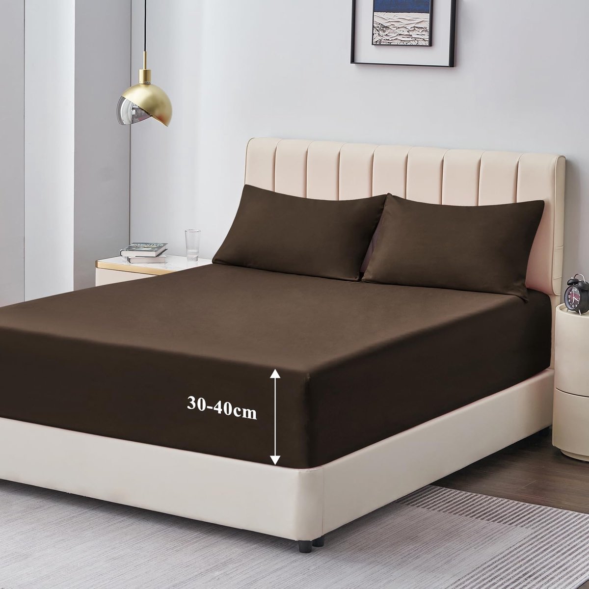 Hoeslaken 180x200cm bedlinnen Boxspringbed - Bedlaken Bruin 180x200 van premium microvezel, zacht spanlaken 180 x 200 met een hoogte van 40cm voor waterbed Bed Fitted Sheet
