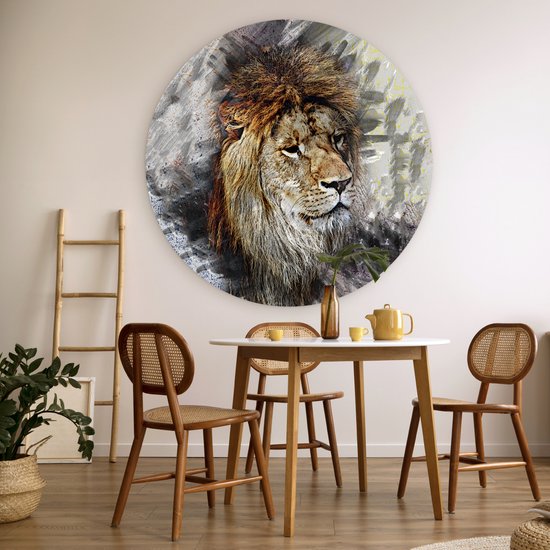WallCircle® Wandcirkel 120x120 cm - Muurcirkel Leeuw - Patronen - Kleuren - Muurdecoratie woonkamer - Wanddecoratie slaapkamer - Kamer decoratie accessoires - Ronde schilderijen XXL