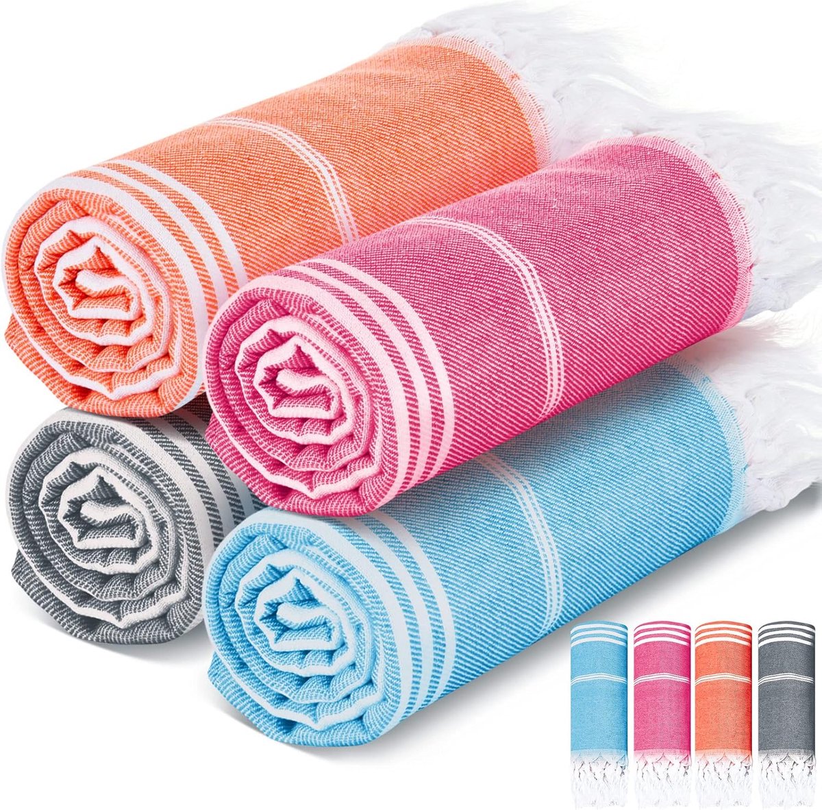 Fouta, 4 stuks, 90 x 200 cm, voor volwassenen, absorberend, saunahanddoek, grote saunahanddoeken, licht, Turkse hamamdoek, badhanddoeken voor yoga, spa, sport, zwembad, 4 kleuren