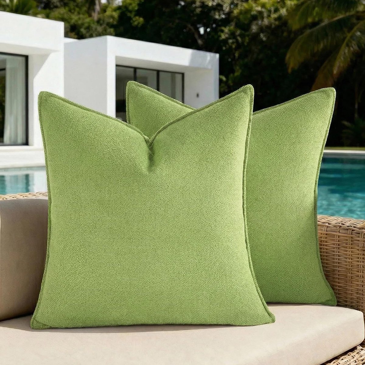 Set van 2 kussenslopen, 30 x 30 cm, limoengroen, waterdichte chenille, outdoor kussenslopen, bankkussen, decoratieve bankkussens, weerbestendige kussenhoezen, sierkussen, overtrek, zacht, voor