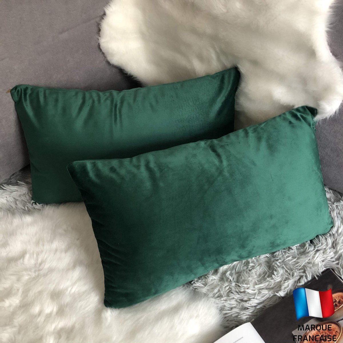 Set van 2 fluwelen kussenhoezen 30x50 Donkergroen zachte en solide, vierkante decoratieve kussensloop voor sofa slaapkamer woonkamer (2 Donkergroen)