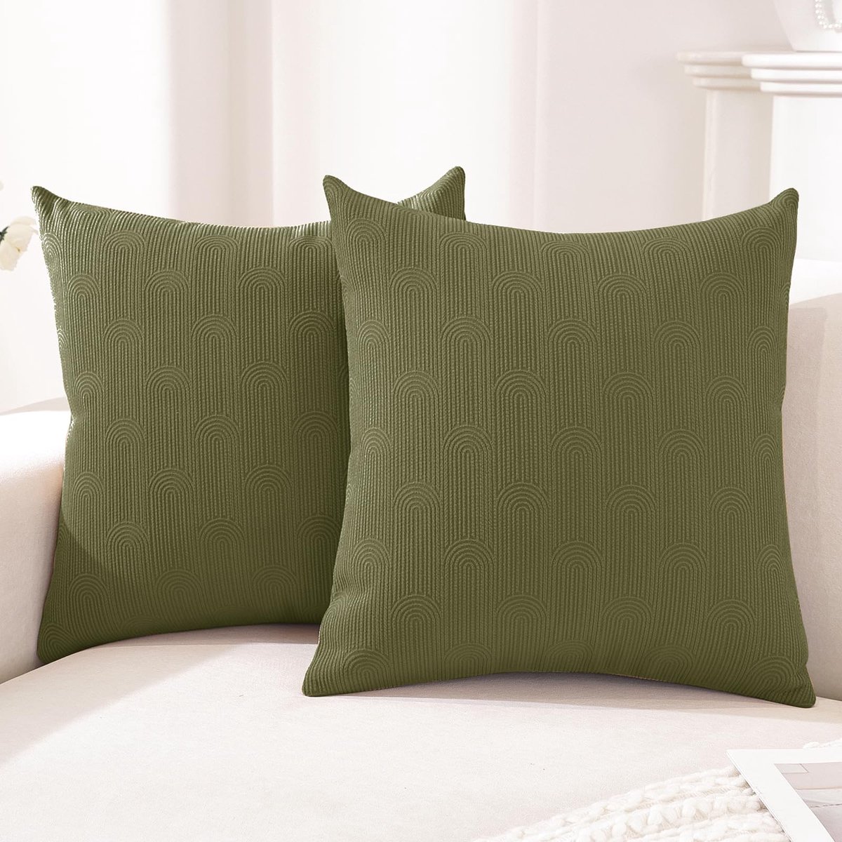 Kussenhoezen voor bank, 2 stuks, 60 x 60 cm, kussenovertrekken voor bank, woonkamer, kussenhoes met verborgen ritssluiting, moderne kussensloop, voor thuis, Donkergroen