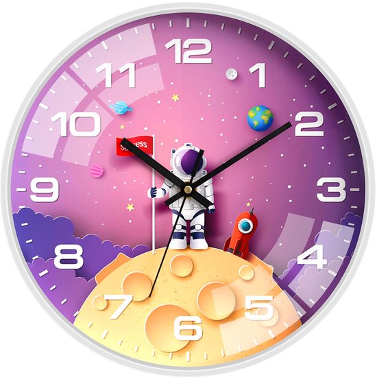 Wandklok zonder tikkende geluiden, kwartsuurwerk, wandklokken, astronauten, ruimtereizen, design, kinderwandklok voor woonkamer, slaapkamer, klaslokaal, keuken, kinderkamer