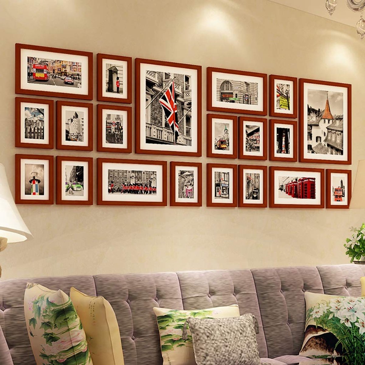 Fotolijstenset, frame, grote multi-fotolijst, 20-delige wandset, fotolijsten van massief hout, meerdere fotolijsten, zwart, rood