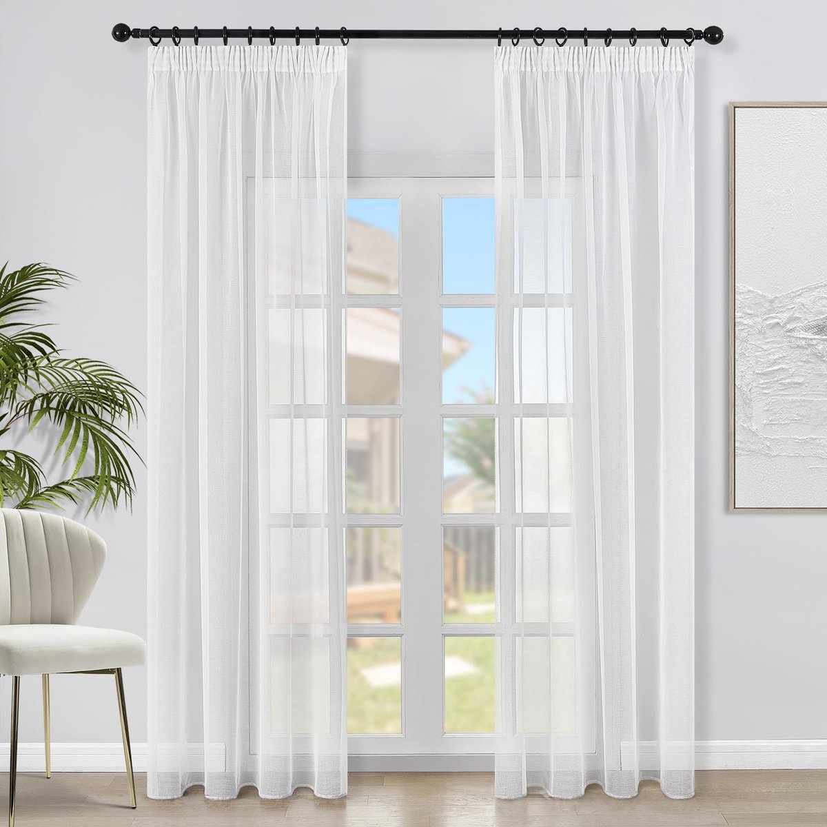 Gordijnen, rustiek, wit, doorschijnend, 2 stuks, 140 x 200 cm, voor gordijnroede, moderne woonkamer, slaapkamer, tienerkamer, kantoor en klaslokaal