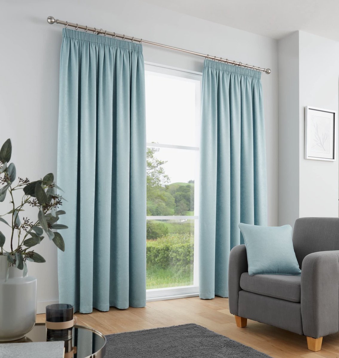 Gordijnen, 117 x 137 cm (b x l) - 2 panelen - 100% katoen - thermische en geluiddichte gordijnen - blauwe geplooide stof voor slaapkamer/woonkamer - zachte