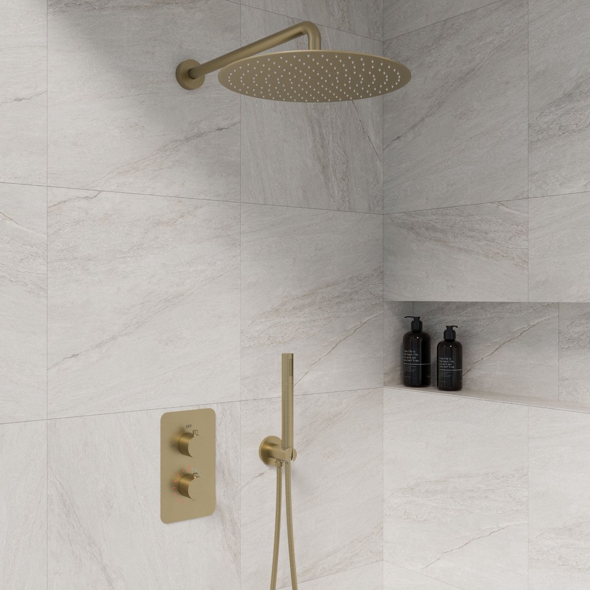 Complete inbouwdouche Sanitado Fancy met 30cm stortdouche en handdouche in mat goud