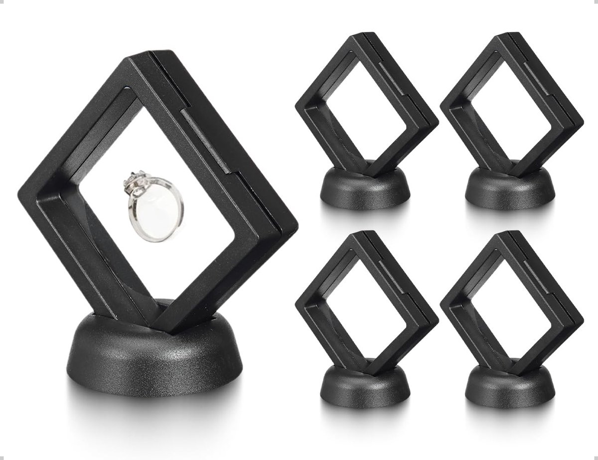 Zwevende lijsten, displaystandaard voor zwevend frame, displayframe, portemonnee, muntenhouder, presentatiestandaard, mini-vitrine met basis (zwart)