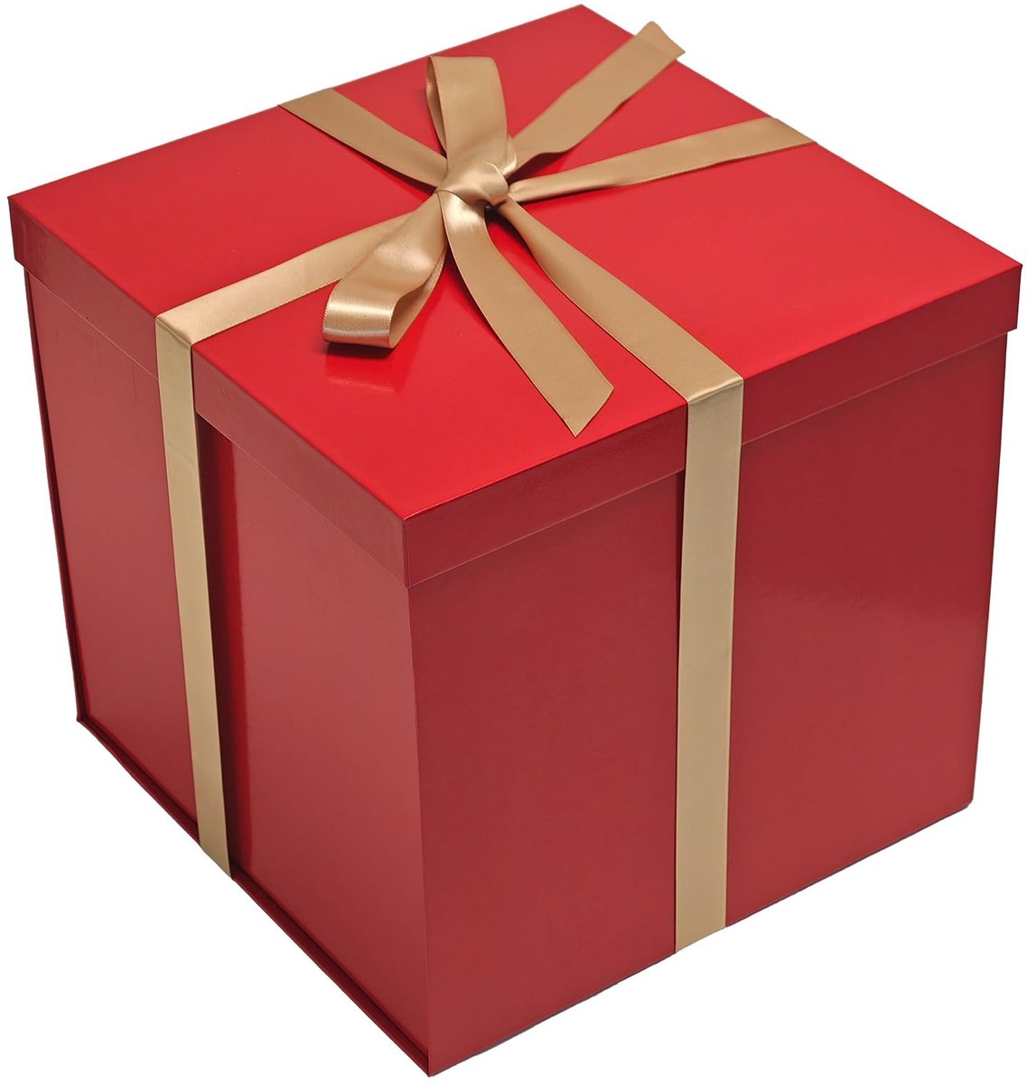 Rode Grote Geschenkdoos 28x28x26,5cm, Premium Geschenkdoos met Deksel en Lint voor Feestdagen Bruiloft Verjaardag Cadeau Verpakking, Geruite Voering