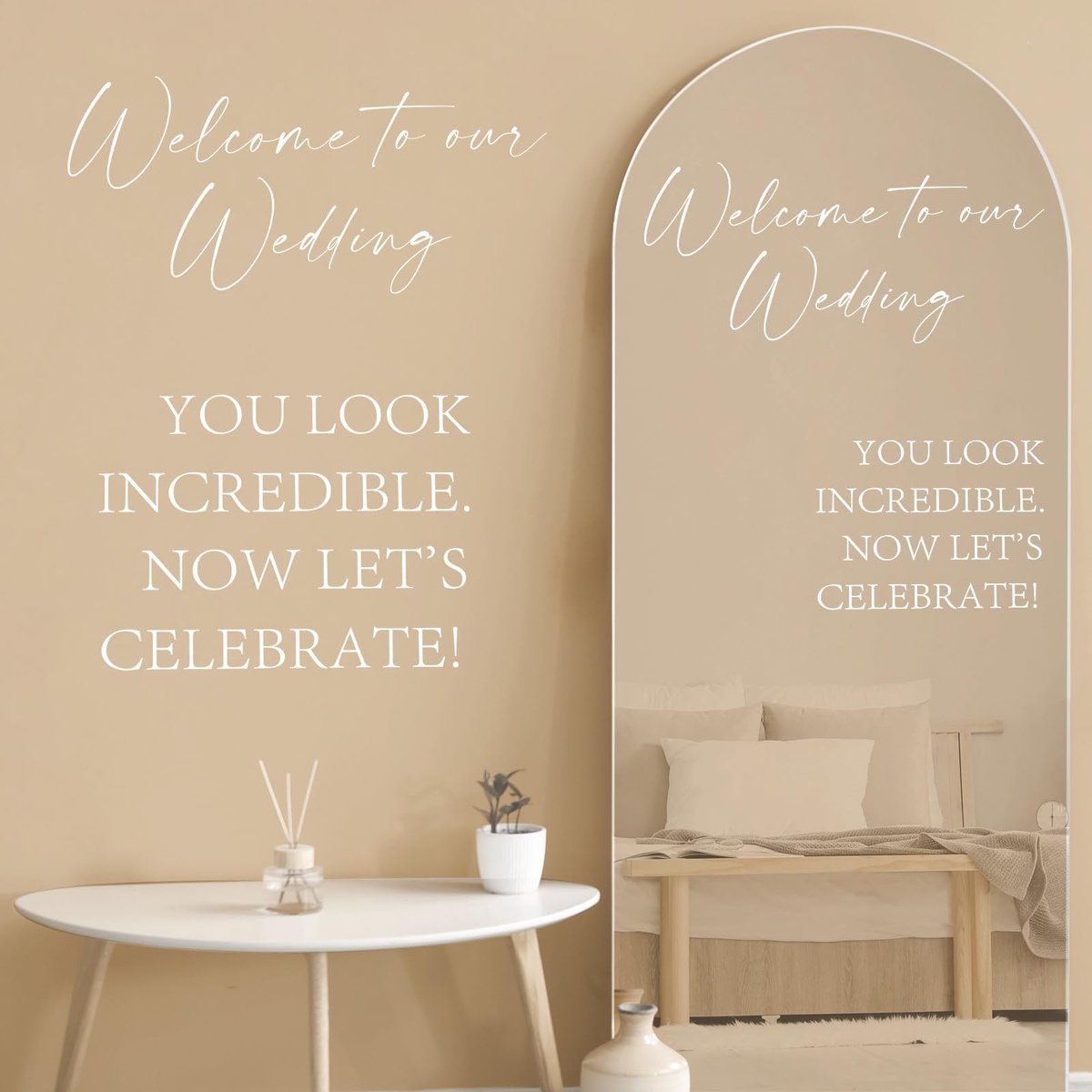 Spiegelstickers voor bruiloft, met opschrift "Welcome to Our Wedding", afneembare vinyl letters, muurstickers voor spiegels, glas en ramen, bruiloftsdecoratie, Just Married stickers