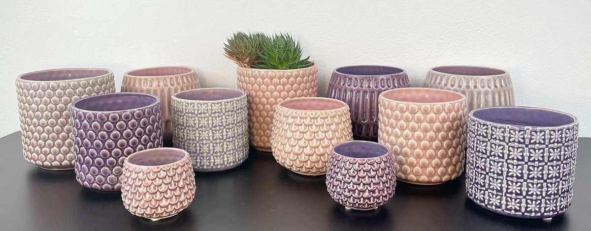 Keramische Bloempot Pino - kleurrijke Planter, Pot voor planten, sukkulenten Maat S (9,5 cm ø) Dia 3,75'' H 3'', Steengoed, mauve