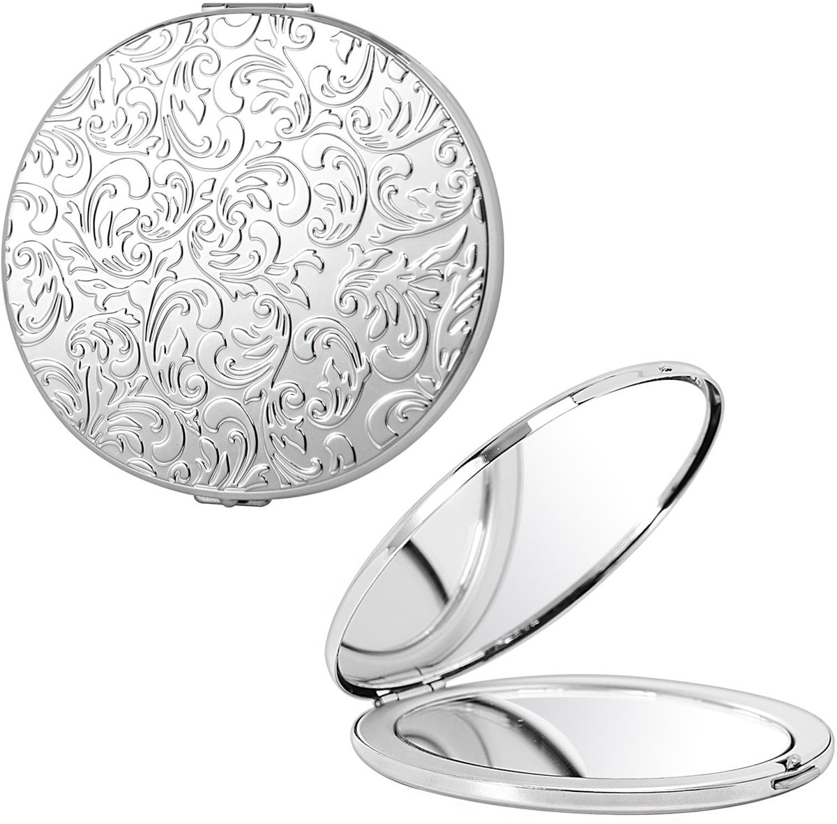 Spiegel, praktisch, compact, mooi, robuust en duurzaam, 1X/2X vergrootglas (ovaal patroon zilver)