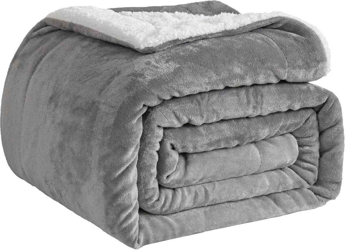 Nite Deken sofa sierdeken 200 x 230 cm fleece pluizige deken sherpadekens voor banken sprei reisdeken zacht, machinewasbaar (kingsize, grijs)
