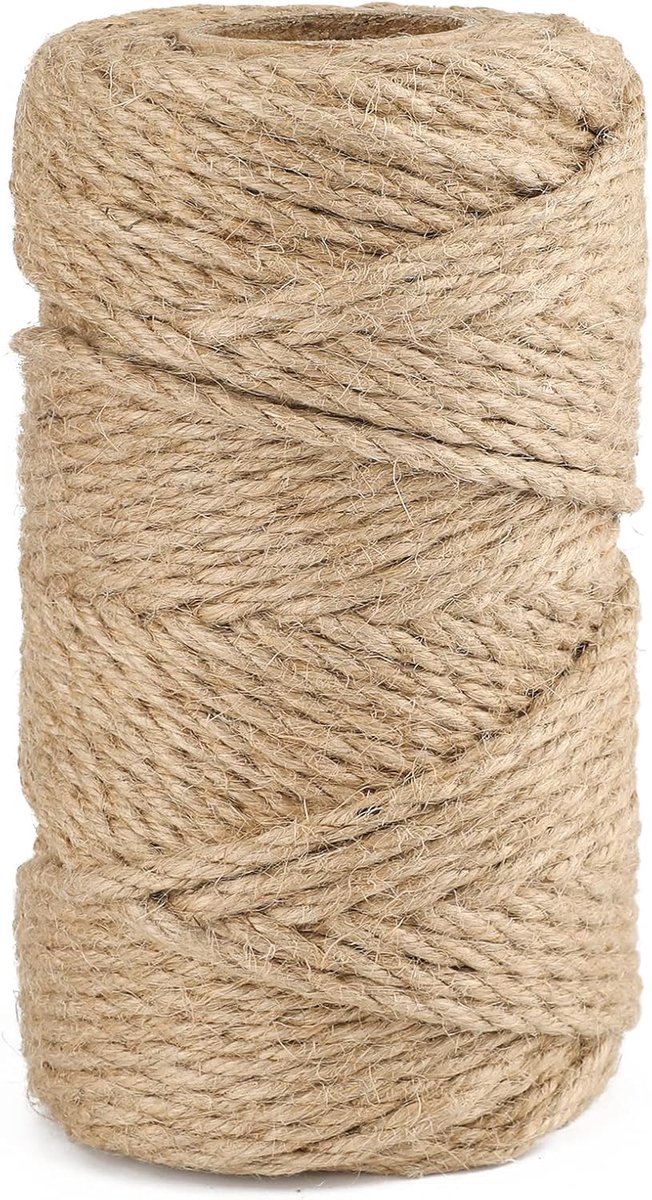 6 mm Jute Touw, 50 m Henneptouw Natuurlijk Bruin voor Ambachten, Decoratie, Kat Krabpaal, Tuinieren, Bundelen