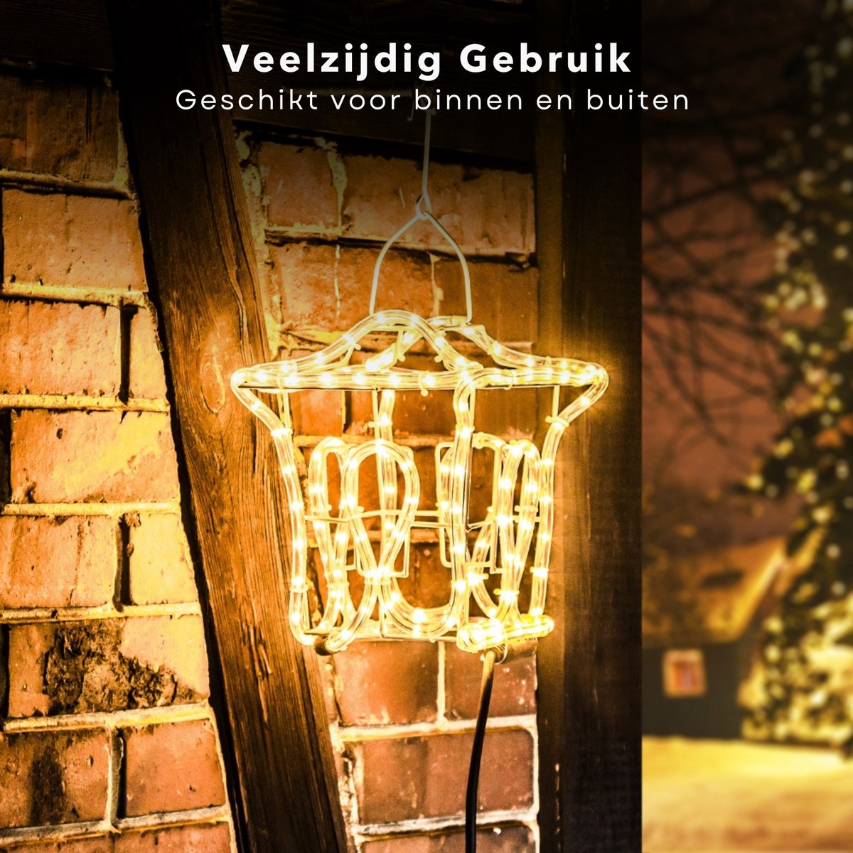 Cheqo® Kerstlantaarn - Metalen LED Lantaarn met Timer - Kerstdecoratie Tuin - Warm Wit Batterijverlichting – foto 4