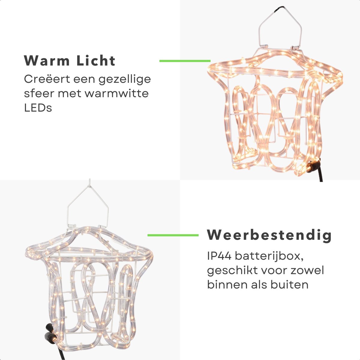 Cheqo® Kerstlantaarn - Metalen LED Lantaarn met Timer - Kerstdecoratie Tuin - Warm Wit Batterijverlichting – foto 3