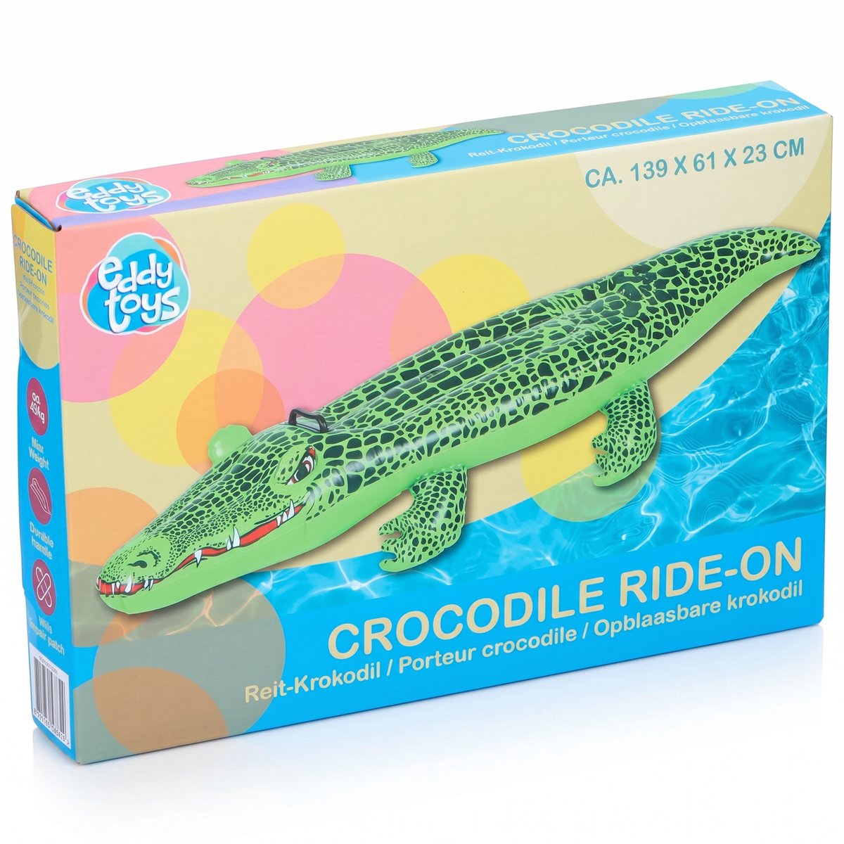 Eddy Toys Opblaas Krokodil – Opblaasdier Kinderen – Luchtbed Zwembad – Opblaasfiguur met Handgrepen – Voor Vakantie en Waterpret – 139x61x23 cm – Inclusief Reparatiepatch – foto 7